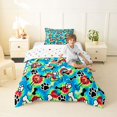thumbnail image 4 of Homewish Dog Paw Prints Twin Comforter Sets,Retro Hippie Pet Bedding Set,Green Blue,Polkadot Reversible,2-Piece,1 Comforter and 1 Pillowcase, 4 of 7