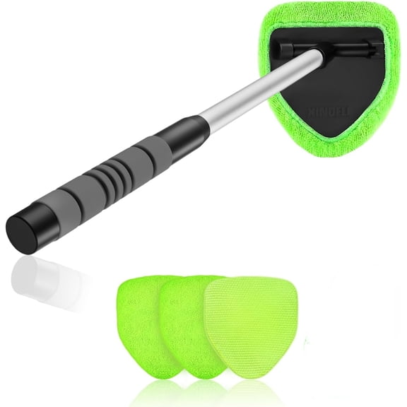 Windshield Cleaner Tool – Car Interior Window Cleaning Kit with Extendable Handle & 3 Microfiber Pads, Auto Washing Brush for Car, Trucks, SUVs, RVs & Home Windows