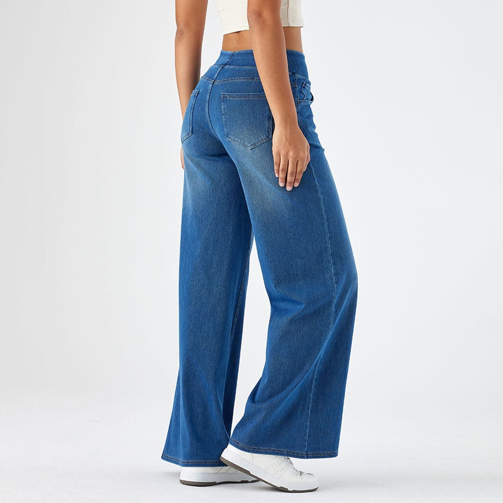 Jean Ample Taille Haute SotRong – Coupe Droite, élastique, Avec Effet Ventre Plat