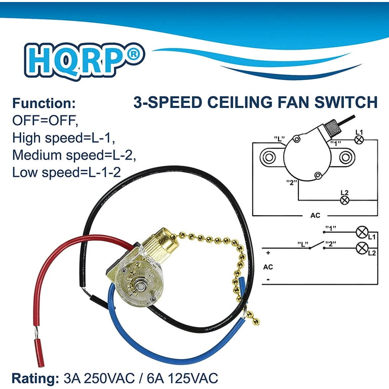 HQRP 3-Way Ceiling Fan Light Switch, ZE-110 Compatible, UL HQRP 3-Way Ceiling Fan Light Switch, ZE-110 Compatible, UL