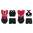 thumbnail image 2 of vastwit Gymnastics Leotards for Girls 3-Piece Dance Outfit Athletic Crop Top with Shorts Set Activewear Burgundy Black 6, 2 of 4