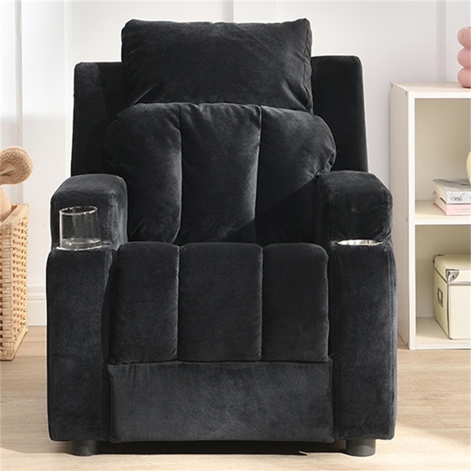 Kadyn Recliner Chair, Kids Recliner Chairs for Toddlers, Kids Single Recliner Sofa with Two Cup Holder, Footrest, Backrest, Single Armchair with Headrest and Footrest, Black Kadyn Recliner Chair, Kids Recliner Chairs for Toddlers, Kids Single Recliner Sofa with Two Cup Holder, Footrest, Backrest, Single Armchair with Headrest and Footrest, Black
