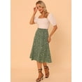thumbnail image 3 of DARING DIVA Women's Elastic Waist A-Line Floral Print Midi Skirt S Army Green, 3 of 6