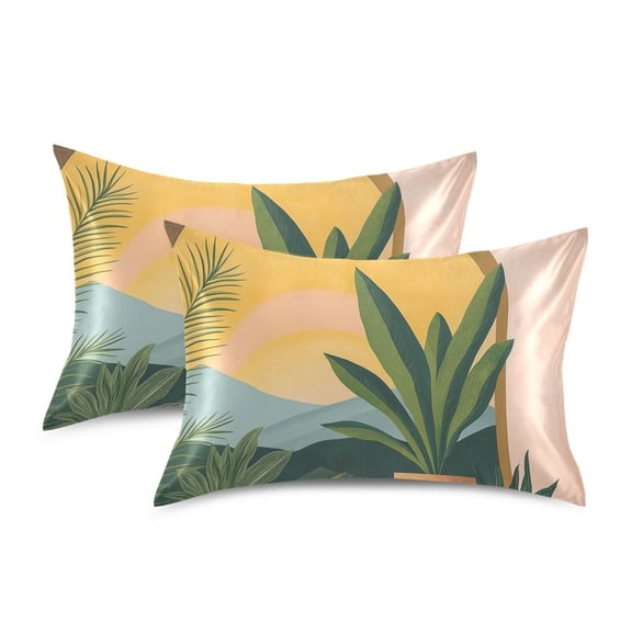 Yayeee Pillowcase Standard Size Set of 2 Satin Wrinkle Resistant Pillow Case, Boho Plants