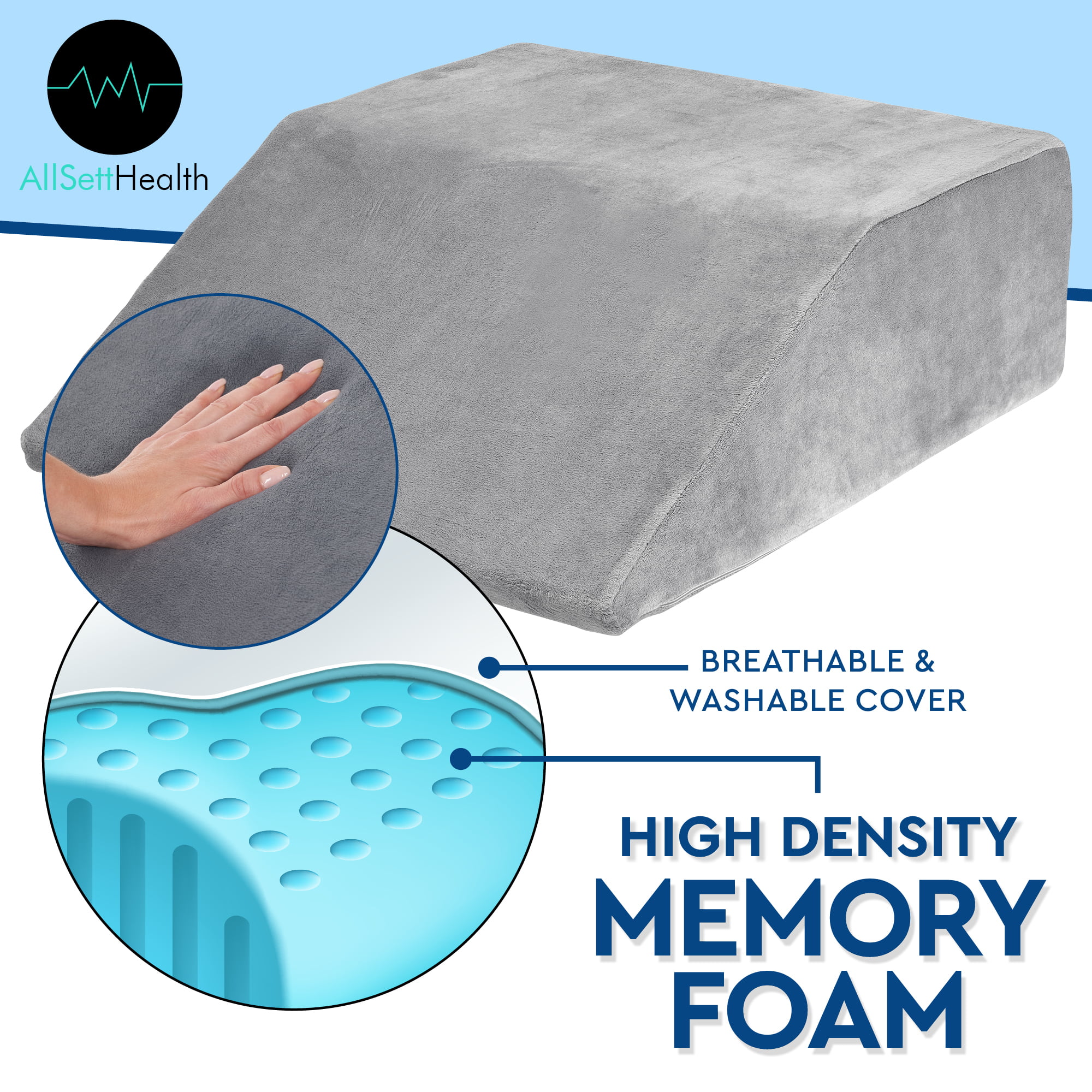 Healthex Leg Elevation Pillow with Memory Foam Top - Elevated Leg Rest Pillow for Circulation, Swelling, Knee Pain Relief - Wedge Pillow for Legs