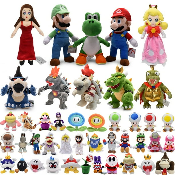 Juego de Super Mario Bros. Juguete de peluche de dibujos animados Mario y Luigi Bowser Koopa Troopa Goomba Plushie Anime personaje lindo suave muneca de peluche juguetes para bebes ninos regalos de