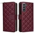 thumbnail image 2 of Quilted Wallet Phone Case with Strap & Stand for Samsung Galaxy S21 5G Zippered Card Holder Red, 2 of 5