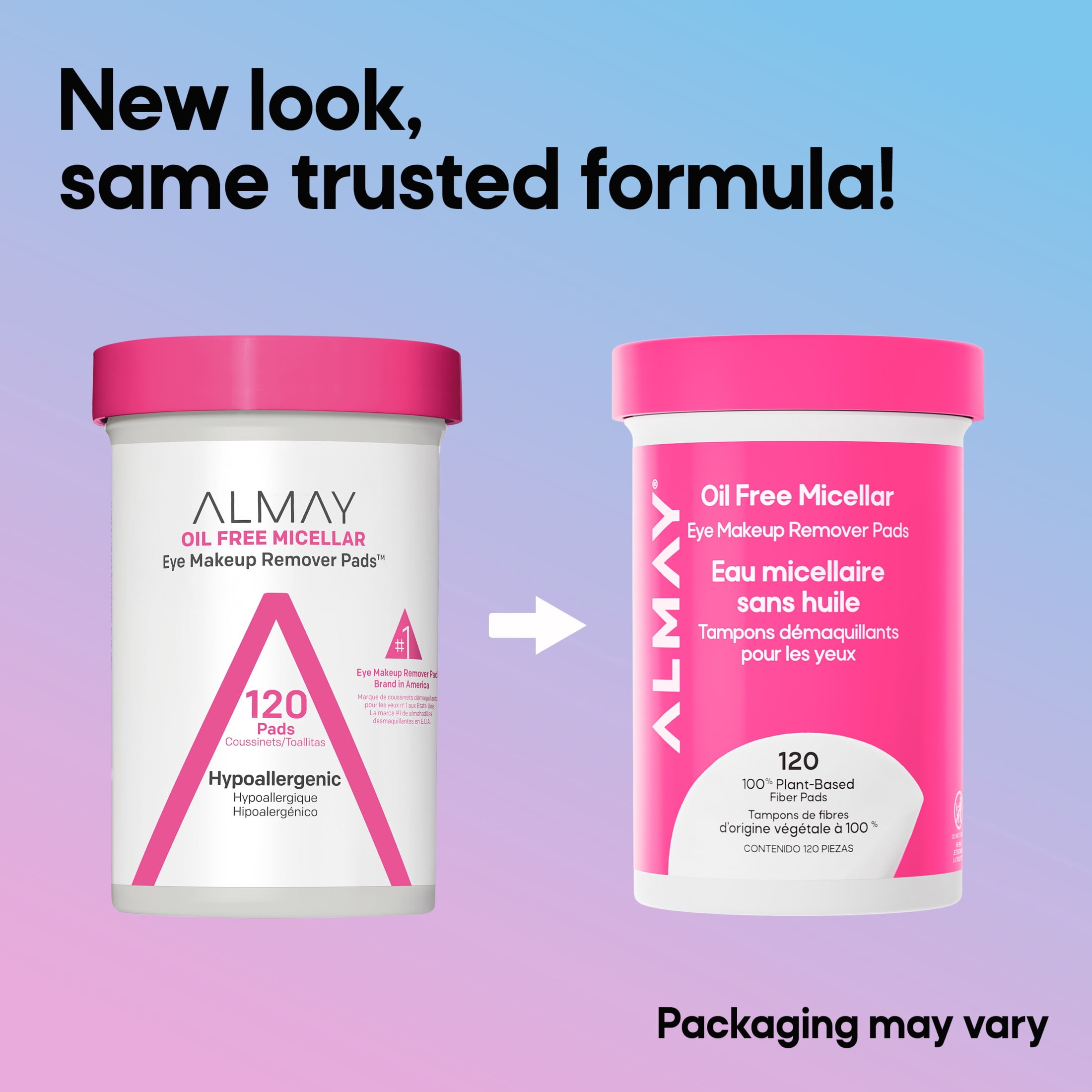 (3 pack) Almay Oil Free Micellar Eye Makeup Remover Pads, Gentle & Hypoallergenic, Fragrance-Free, Ophthalmologist Tested, Suitable for Sensitive Eyes, 120 count
