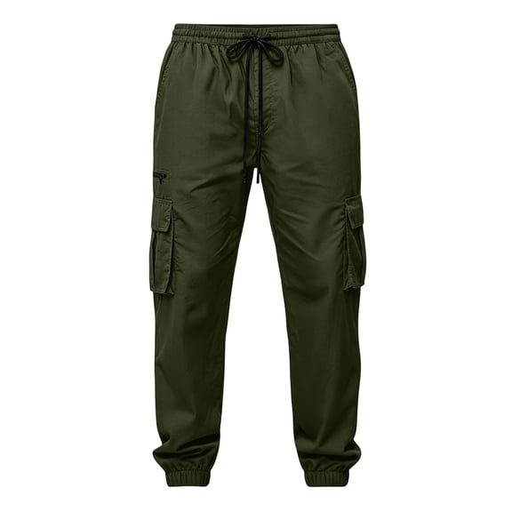 Guluxicc Cargo Jogger Pants for Men Multi Pocket Elastic Waist Drawstring Tapered Trousers for Outdoor Hiking Gym Workout Everyday Fall Winter