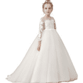 thumbnail image 2 of Wedding Flower Girl Dress Long Sleeve Princess First Communion Dresses Pageant Tutu gowns (Ivory 2 -3Years）, 2 of 9