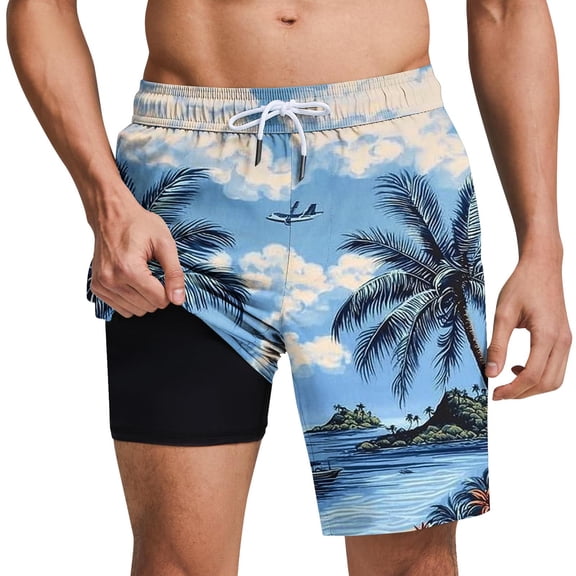 Abomasnow Mens Swim Trunks with Compression Liner 2 in 1 Board Shorts 9 Inch Quick Dry Swimming Trunks with Pockets