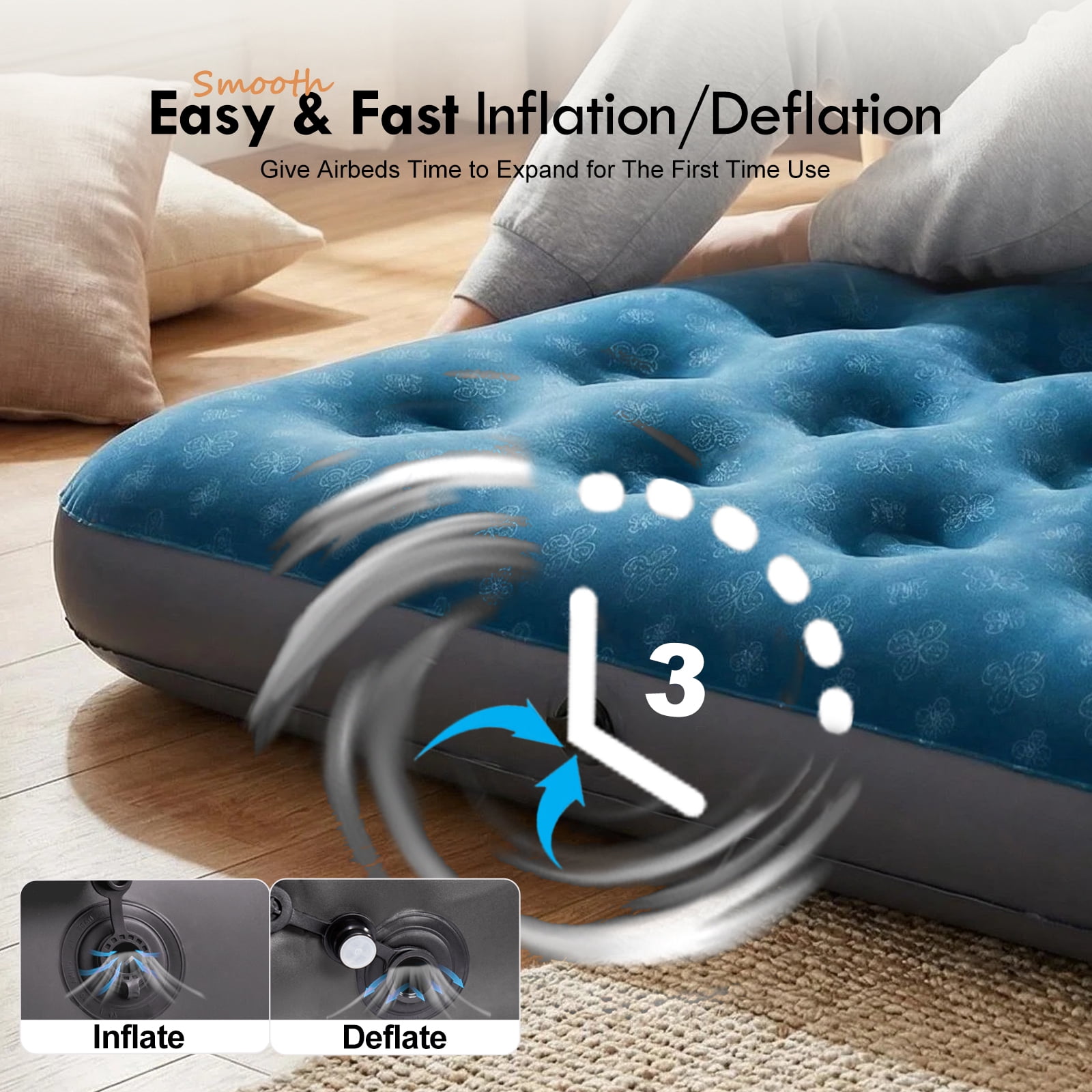 Honeydrill Queen Size Camping Air Mattress Patterned Airbed with Flocked Surface