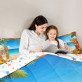 thumbnail image 4 of Castle Fairy Cartoon Tiki Surf Beach Queen Comforter Set 3 Pieces,Hibiscus Parrot Tropical Scene Comforter Sets Queen,Sand Turquoise,Reversible,1 Comforter and 2 Pillowcases, 4 of 6