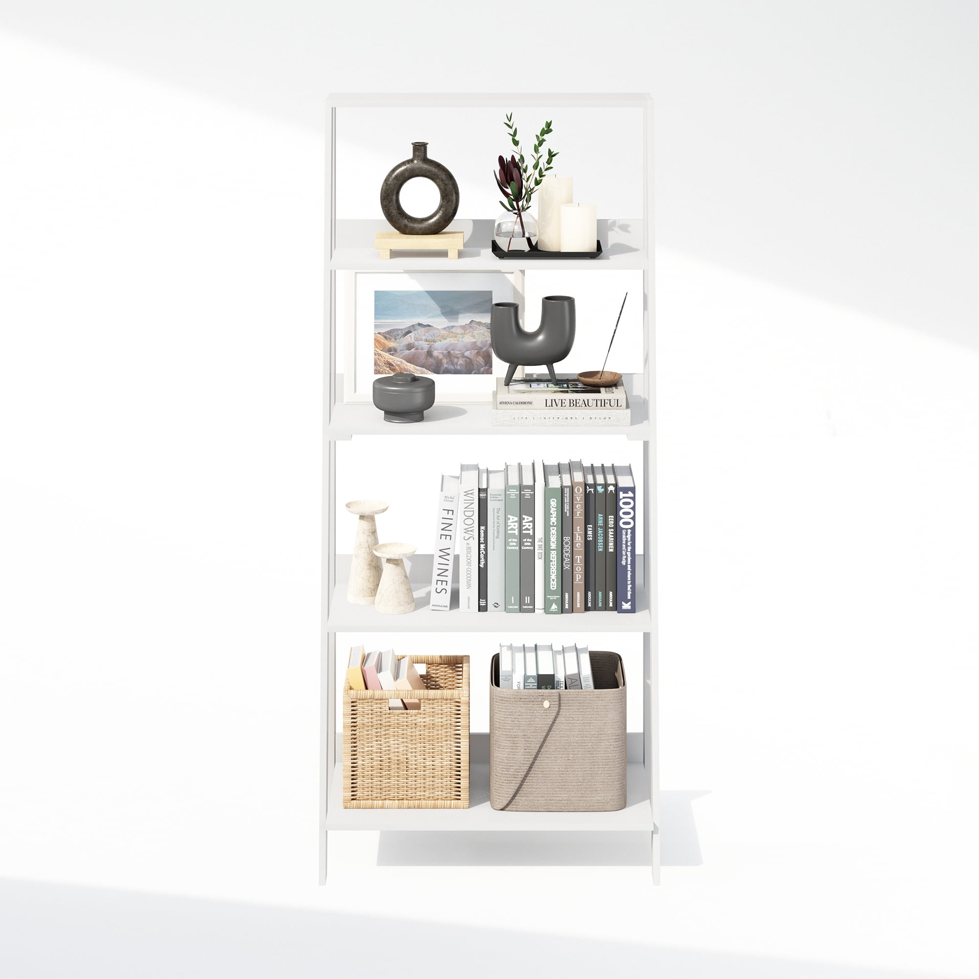 Furinno Ladder Bookcase, Bookshelf, Display Shelf, 5-Tier, White