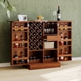 thumbnail image 2 of 41.9" Home Bar Cabinet, Industrial Walnut Rattan Door Fold Out Bar Cabinet with Storage Bar Table, 2 of 6
