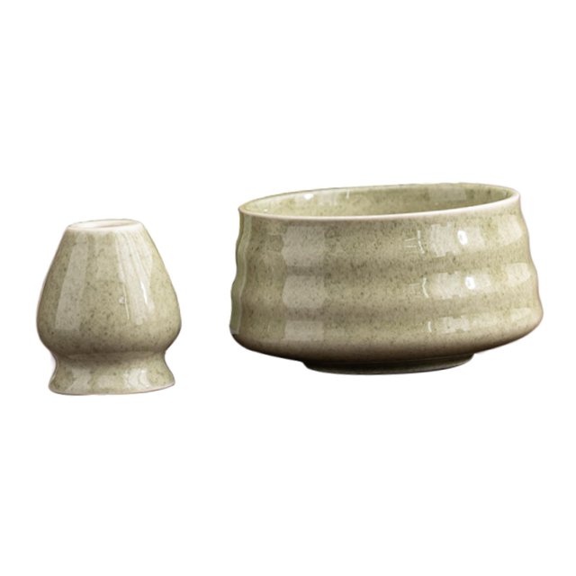 Tazón de cerámica Matcha y batidor resto, juego de Matcha, tazón de té de para Matcha japonés, regalo para Matcha amante/amigo/familia Verde claro