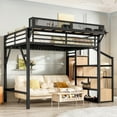 thumbnail image 3 of Full Size Loft Bed with Stairs and Storage, Metal Loft Bed Frame with USB Ports and LED Lights, Wardrobe, Extended Shelf, Noise-reduced Design, 3 of 7