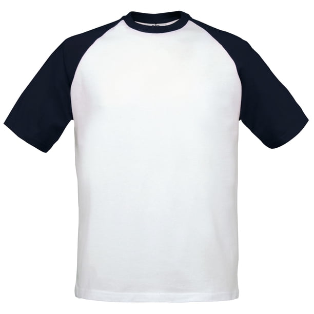 B&C - Camiseta de Manga Corta Béisbol para Hombre (Blanco, Marino)