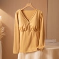 thumbnail image 2 of Hesxuno Women Long Sleeve T Shirts V Neck Wrap Cotton Tops Casual Built-In Bra Maternity Shirts Belly friendly Nursing Clothes Summer Spring Lounge Tee Shirts Yellow L, 2 of 6