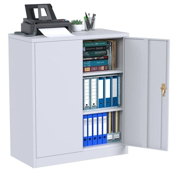 AOBABO Metal Storage Cabinet with Lock,Steel Storage Cabinet with 2 Height Adjustable Shelves, Gray,Assembly required