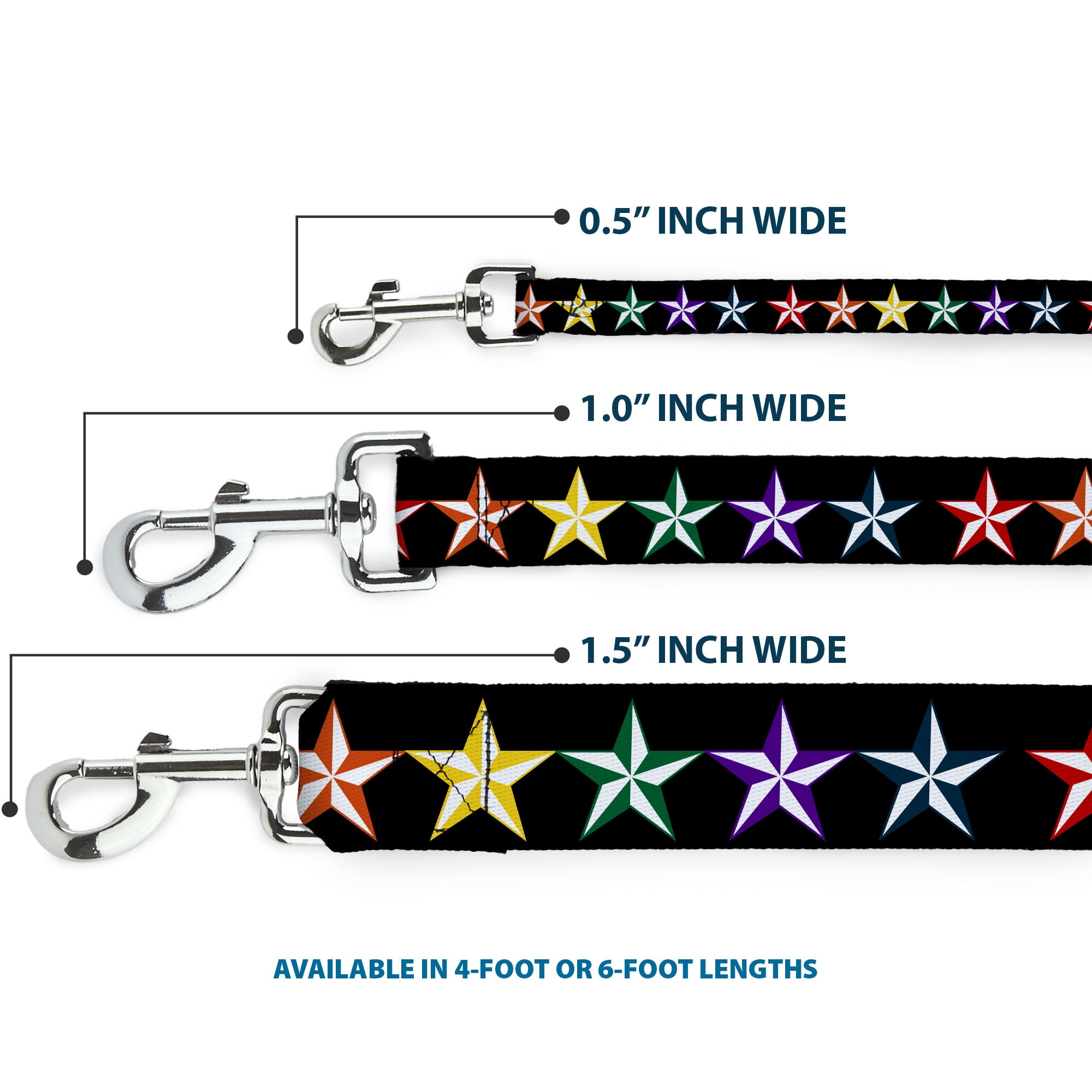 Buckle-Down Pet Leash, Dog Leash, Nautical Star Black Multi Color, 6 Feet Long 1.0 Inch Wide