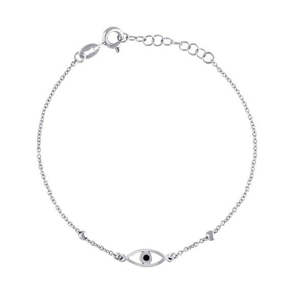 925 Sterling Silver Womens Black Enameled Evil Eye Good Luck Charm Bracelet 7.5 Inch 6.1mm Long Charm Bracelet for Women