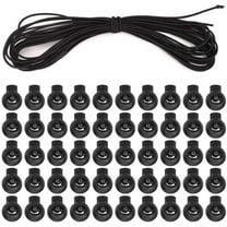 BUZIFU 50 Pieces Plastic Cord Locks Single Hole Spring Toggle Stoppers Buttons Fastener Slider Black Round Elastic Drawstring Rope Locks with 30 Feet Elastic Bungee Nylon Shock Cord