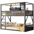 thumbnail image 4 of HOQBN Floor Bunk Bed Twin Over Twin,Metal Low Bunk Bed Frame with Storage Shelves and Storage Bag,Black, 4 of 17