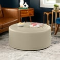thumbnail image 6 of Jaxx Candler Round Coffee Table Ottoman, Large, 36-Inch, Premium Faux Leather, Natural, 6 of 8