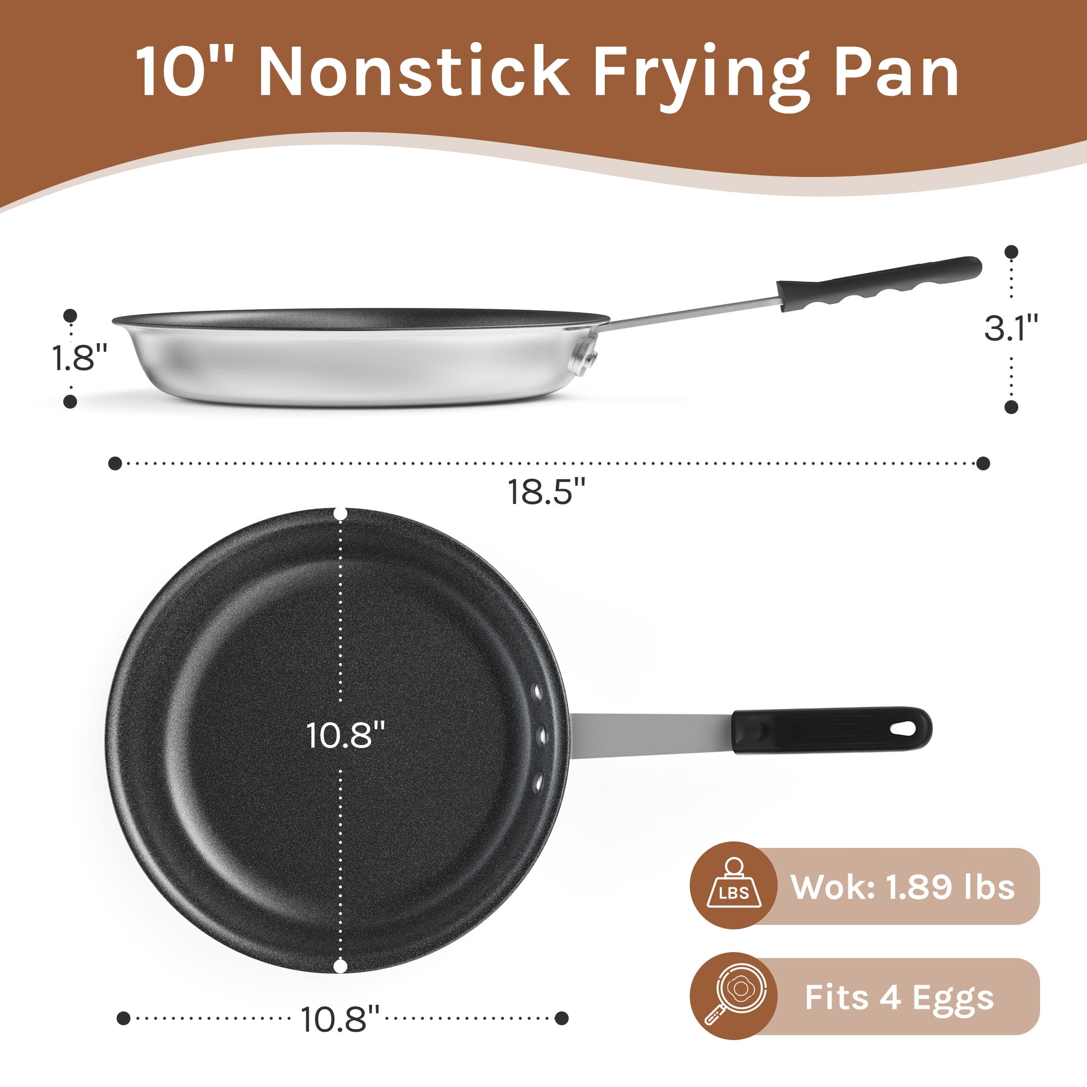edx Ceramic Nonstick Frying Pan, 10-Inch Egg Pan, Aluminum Pans with Stainless Steel Base, Nonstick Pan Skillet, Oven & Dishwasher Safe, Black