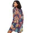 thumbnail image 2 of FORMRS Womens Long Sleeve Nightgowns Crew Neck Sleep Shirt Soft Pajamas Sizes S-3XL, Blue Vibrant Leaves Pattern, 2 of 8