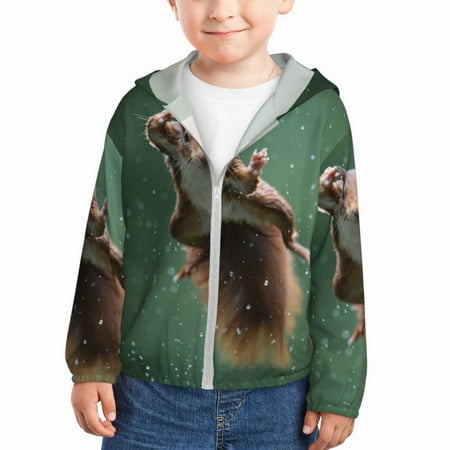 

Gaeub Squirrel Print Athletic Sun Protection Hoodie for Kids Long Sleeve Outdoor UV Shirt Running Fishing Top for Boys Girls-5 Years