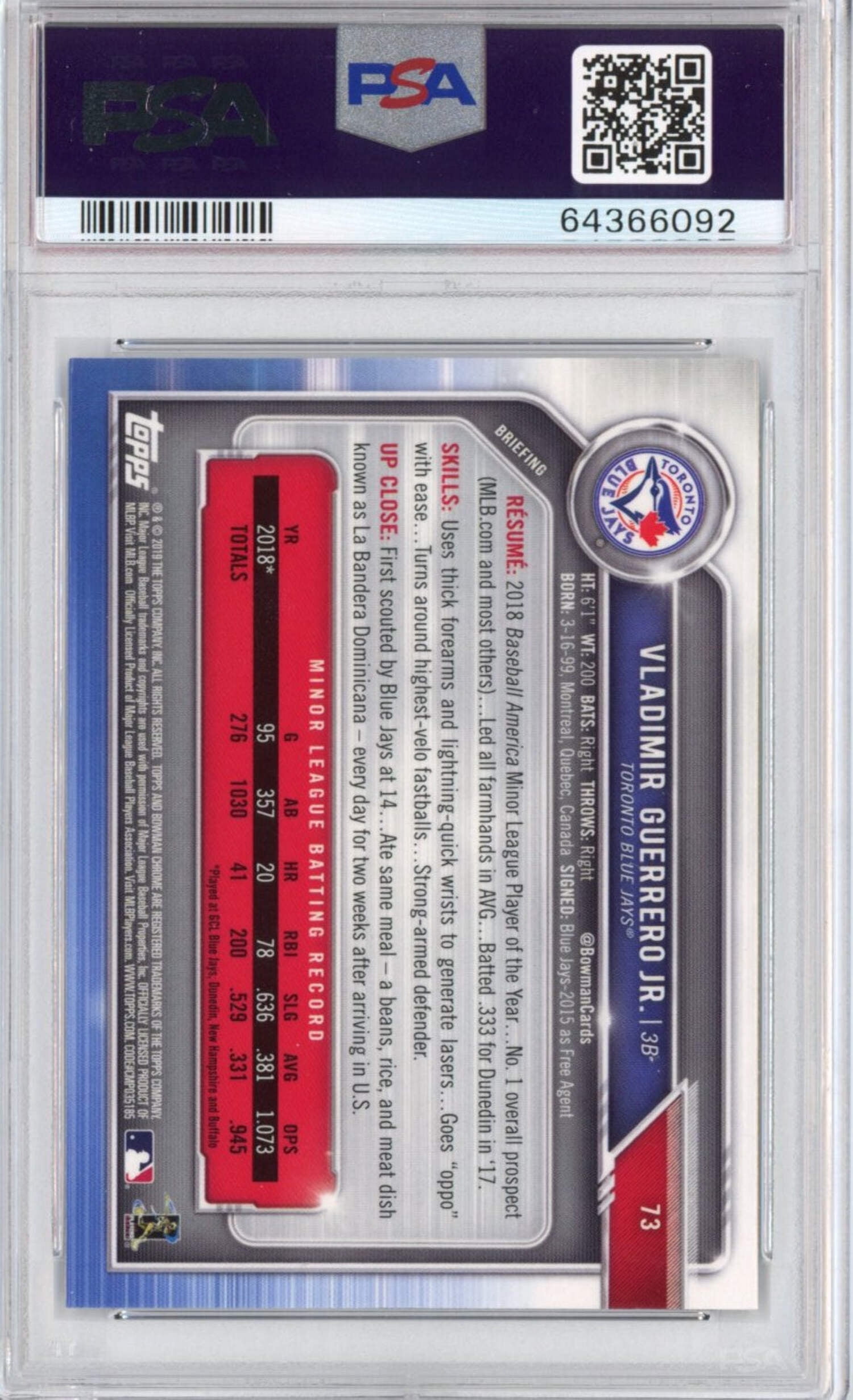 Graded 2019 Bowman Chrome Vladimir Vlad Guerrero Jr. Jamaica | Ubuy