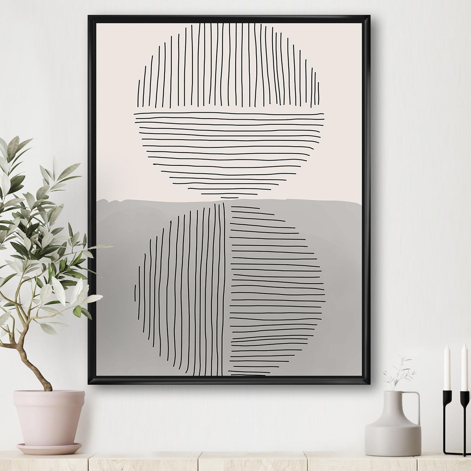 Designart Lignes géométriques minimales et cercle VI ART MURAL À CADRE FLOTTÉ