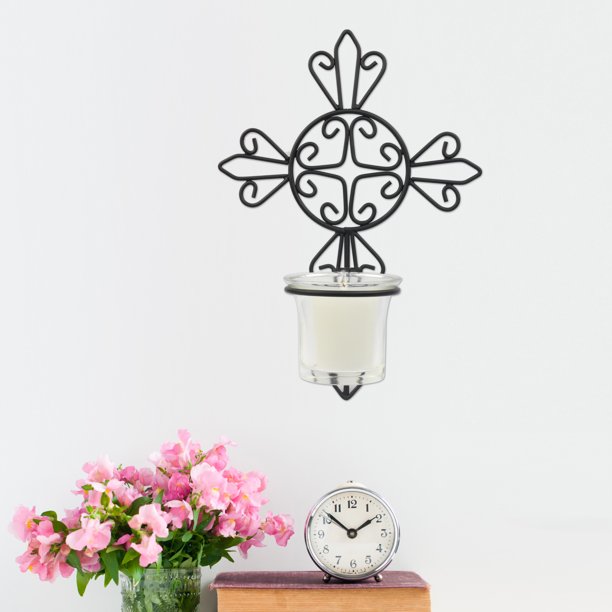 Religious Accessories Wire Cross Wall Sconce Votive Candle Holder