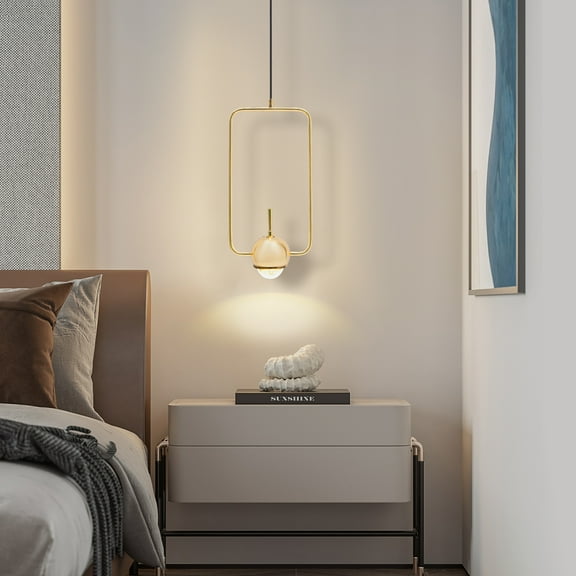 Peakora Rectangle Gold Pendant Lamp Modern Metal Suspension Hanging LED Pendant Light Fixture Adjustable Rectangle Pendant Light Warm Light