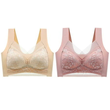 QYZEU Bras for Women No Underwire Full Support 2 Sexy Full Lace Flower Seamless Underwear Fashion Push Up Backless Breathable Bra Comfortable Wrapped Bust Bras Beige 4L
