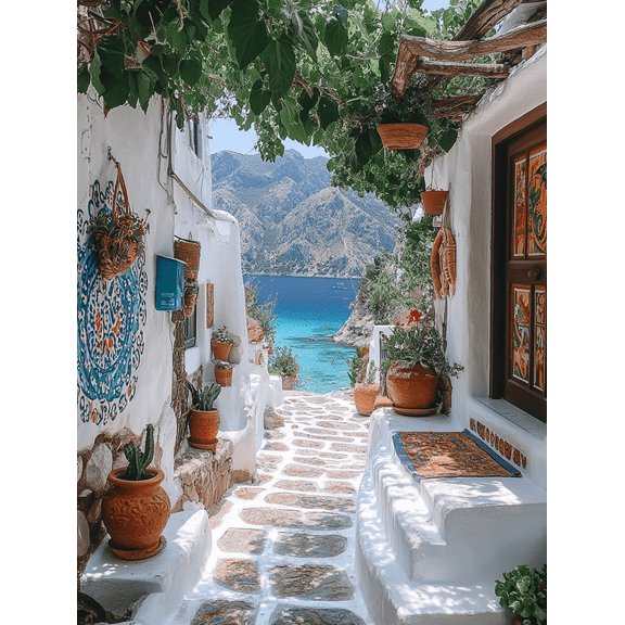 Mediterranean Coastal View Canvas Print/Wall Art，Suitable for Living Room，Bedroom，Bathroom，Kitchen，Office Decor