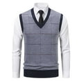 thumbnail image 5 of ZCFZJW Men's Plaid Sweater Vest Casual Sleeveless V Neck Knit Vest Top Business Tank Top Fall Winter Fashion Office Knitted Sweater Silver L, 5 of 6