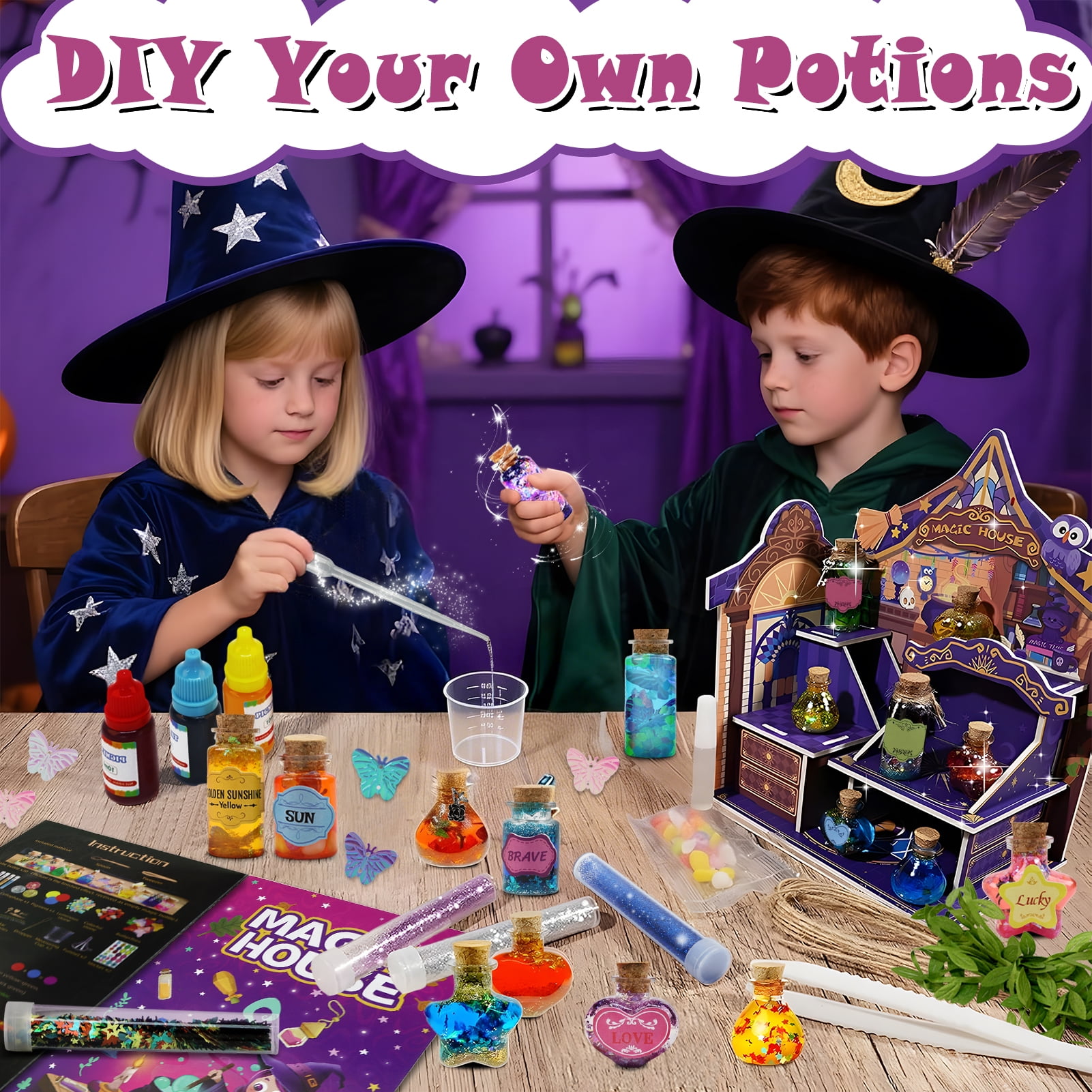 KiddiTouch Fairy Potion Kit with DIY Magical House, 30 Bottles Magic Potions Making Kits for Kids, Creative Toy Birthday Gift for Girls and Boys Age 6 7 8 9 10 11 12 Years