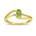 thumbnail image 1 of 14k Yellow Gold Oval Peridot And Diamond Wave Ring, 1 of 6