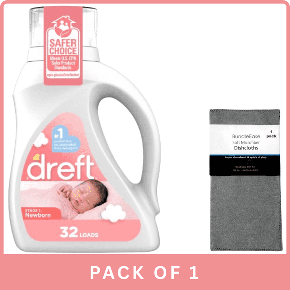 Dreft Stage 1 Newborn Liquid Laundry Detergent 46oz — With Microfiber Solid Color Towel By BundleEase