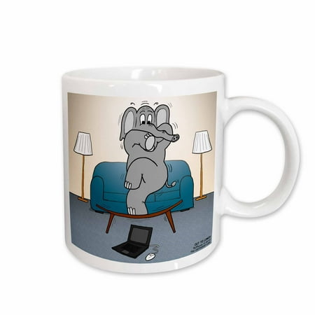 3dRose Modern Elephant Phobias Afraid of a Laptop Mouse, Ceramic Mug, 11-ounce