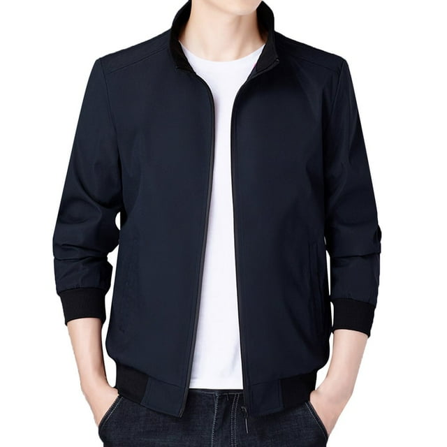 Men Long Sleeve Autumn Winter Stand Neck Top Blouse Coat Jacket With Pockets