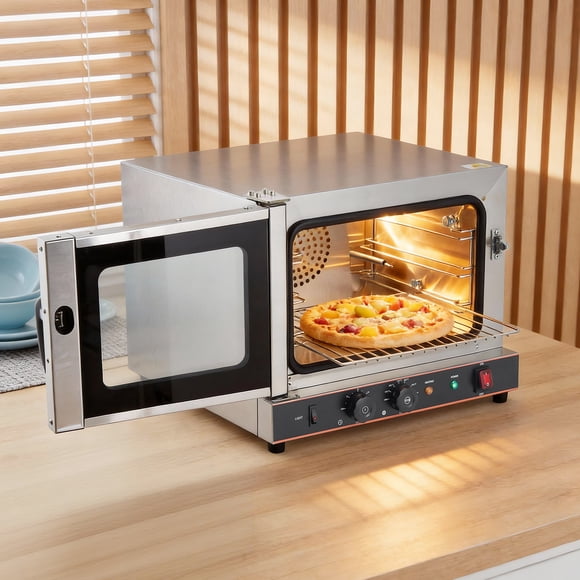 Powerful 22L Commercial Countertop Convection Oven – 3-Tier Toaster, Air Fryer, Front Glass Door, 1440W, Trays & Wire Racks, for Kitchen