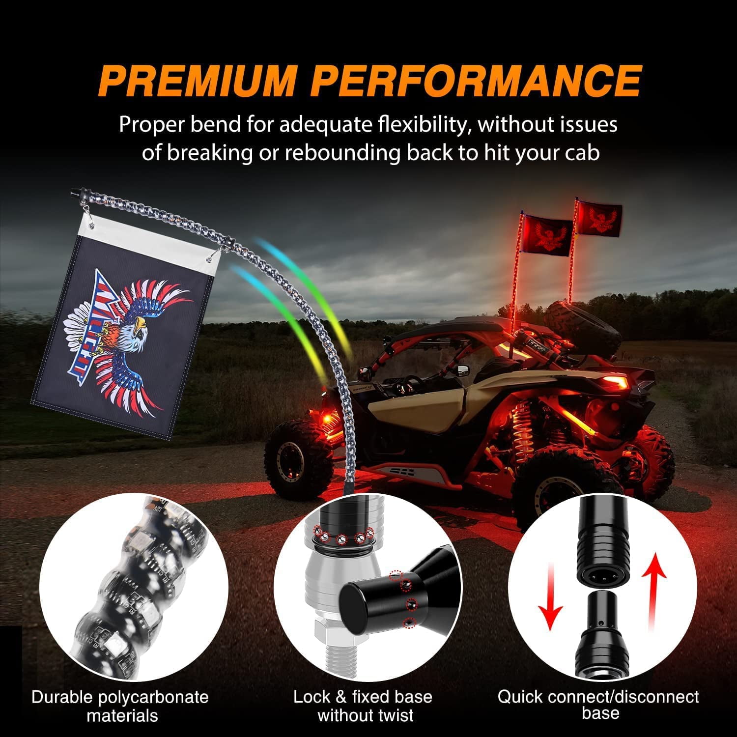 Nilight 2PCS 4FT RGB LED Whip Light and 4 PCS Rock Lights Combo, Remote & App Control w/DIY Chasing Patterns Stop Turn Reverse Safety Antenna Lighted Whips for ATV UTV