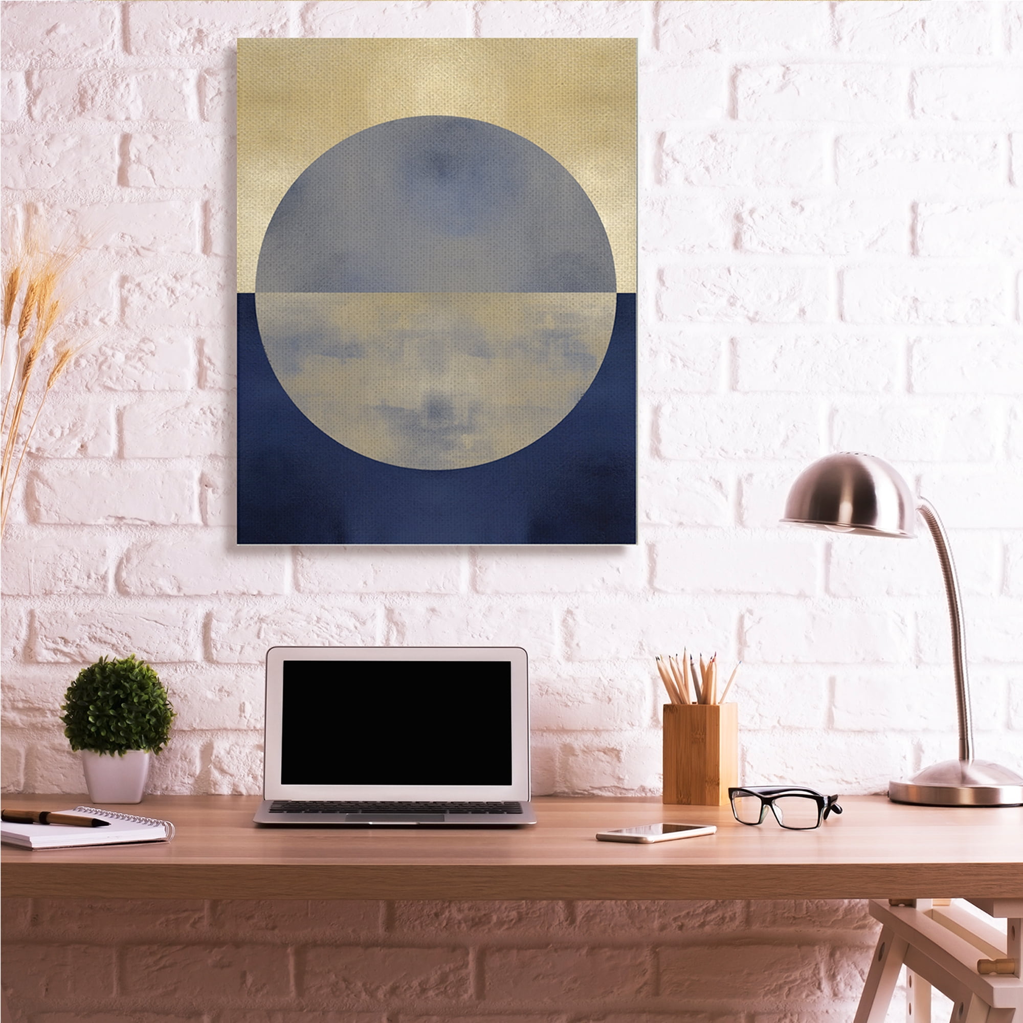 Stupell Industries Abstract Sunset Interpretation Blue Gold Distressed,36 x 48,Designed by Justin Thompson