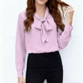 thumbnail image 6 of Lenpel Blouses for Women Dressy Long Sleeve Bow Tie Neck Curved Hem Business Casual Work Tops Loose Office Shirts(Pink,Large), 6 of 6