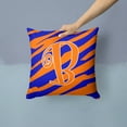 thumbnail image 2 of Letter B Initial Tiger Stripe Blue and Orange Fabric Decorative Pillow, 2 of 4