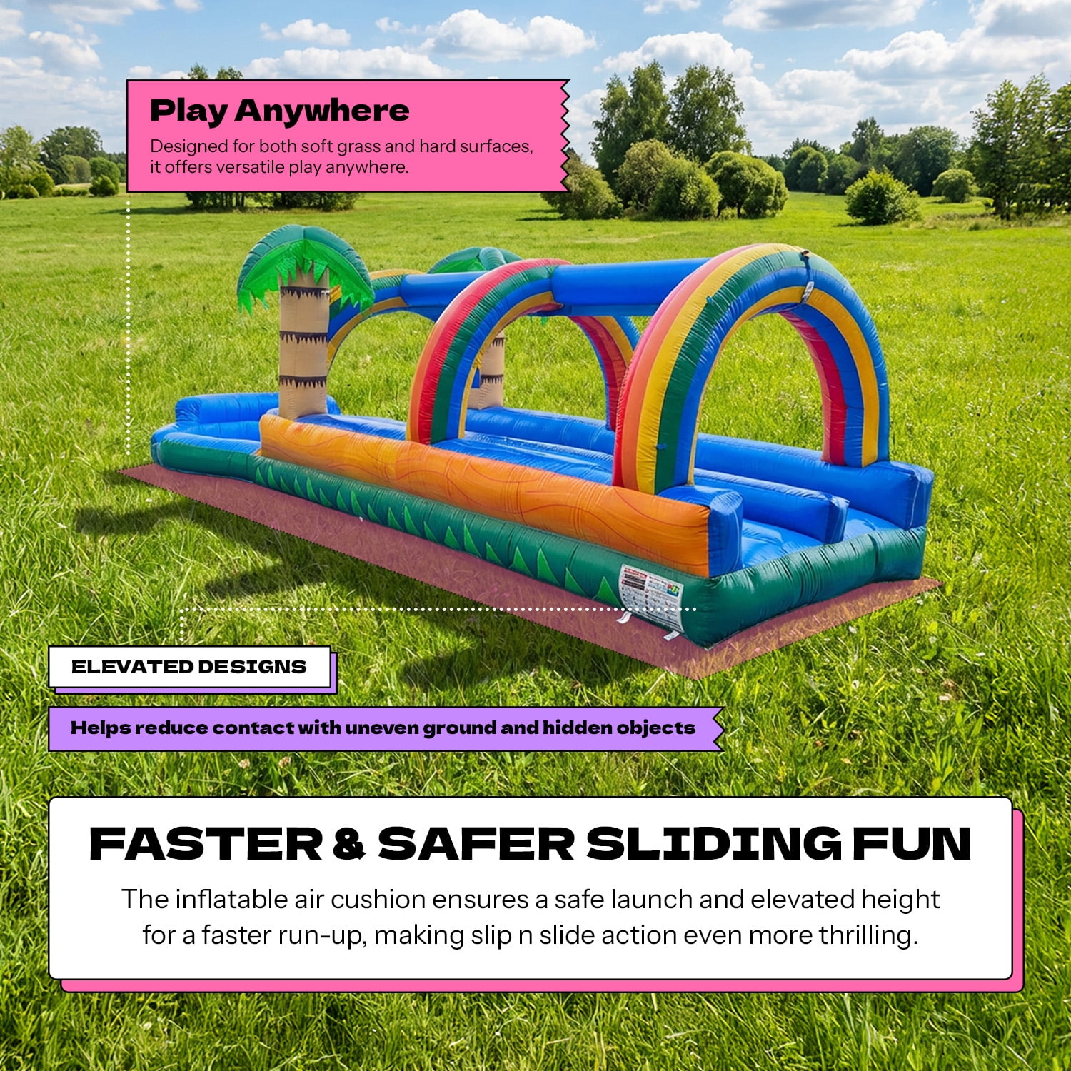 POP JUMP 27ft Long Tropical Inflatable Dual Lane Slip N Slide, with Splash Pool and Blower
